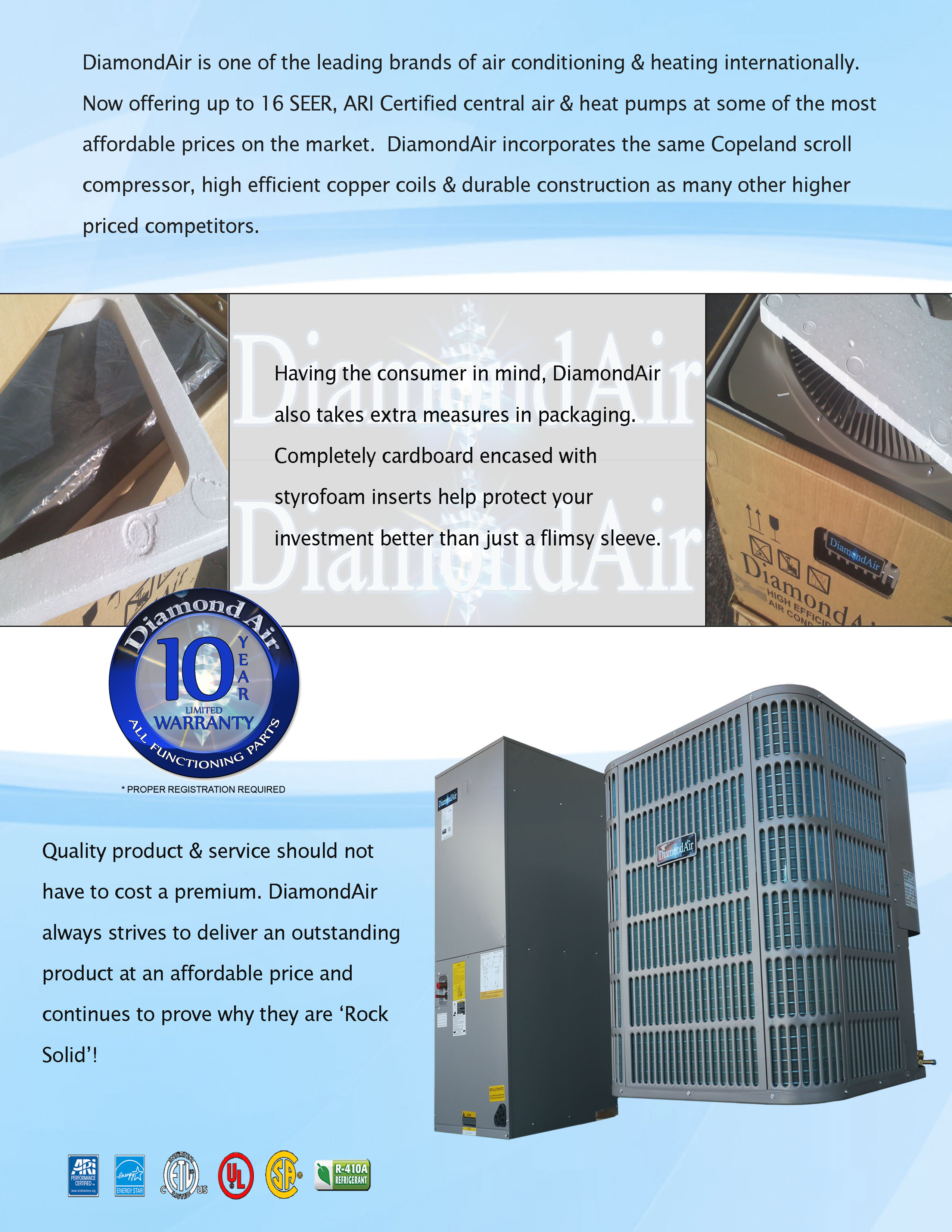 5 Ton DiamondAir 14 SEER Central System D1460ACL, D164860HAE Variable Speed (F)